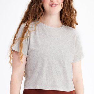 Girlfriend Collective - Gia Crop Tee - Sea Salt (Heather Grey)- Size Small